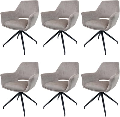Set van 6 eetkamerstoelen MCW-M53, keukenstoel Stoel met armleuning, draaibare autostand, metaal stof MVG ~ taupe