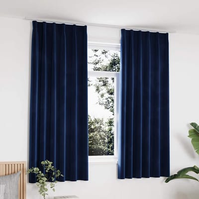 vidaXL - Gordijnen - verduisterend - 2 - st - met - haken - 140x175 - cm - fluweel - blauw
