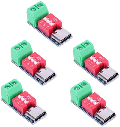 5-delige USB C PD Trigger Board Module voor Power Delivery, Instelbare Spanning 5-20V, 100W, Snelladen en QC Ondersteuning