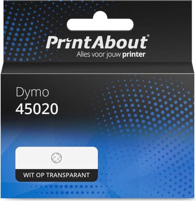 PrintAbout huismerk Tape 45020 (S0720600) Wit op transparant (12 mm) Geschikt voor Dymo