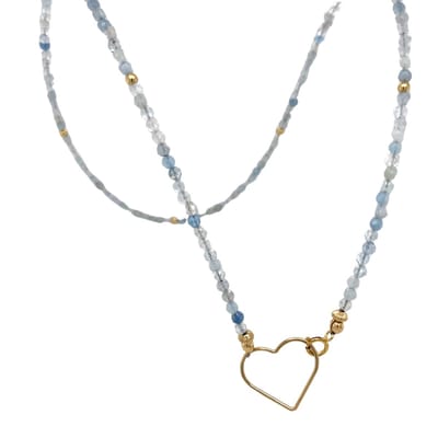 pat's jewels Ketting - Ketting Dames - Edelsteen - Aquamarijn - Geboortesteen - Blauw - Goud - Hart