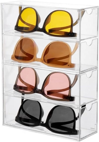 Acryl Zonnebril Organizer met 4 Compartimenten - Transparante Brillenhouder voor Badkamer, Slaapkamer, Bureau, Kantoor