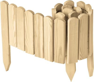 Garronda Rollborder - Flexibele houten - Gazonafscheiding - Palissade padenafscheiding - kan worden ingekort - Natuurlijk (niet geïmpregneerd) - Hoogte: 20 cm, hekje 100 cm - GD-BRU-Rollborder100