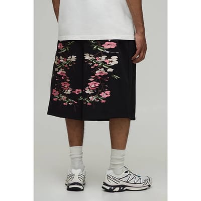 Gebloemde Geborduurd Jersey Bermuda Jort | Black | Size Small