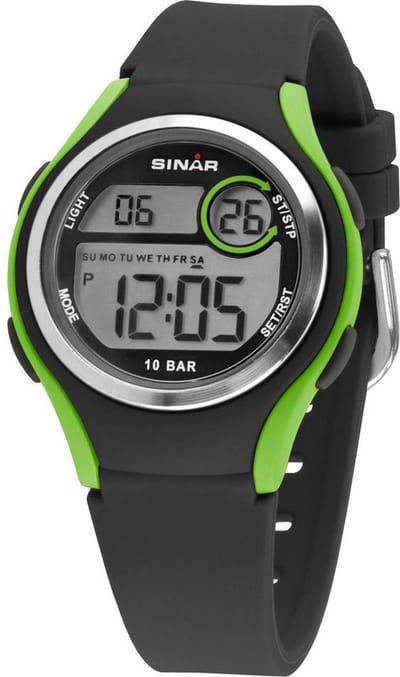 Sinar Kinderhorloge - Jeugd / Jongen - Digitaal - 10 bar - Zwart / Fel Groen - Ø 36 mm - Quartz - Veel Opties - XE-64-3