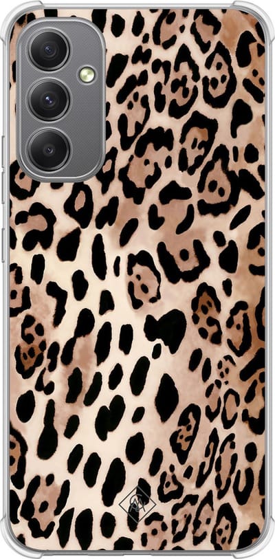 Casimoda® hoesje - Geschikt voor Samsung Galaxy A34 - Luipaard print bruin - Shockproof case - Extra sterk - TPU/polycarbonaat - Bruin/beige, Transparant