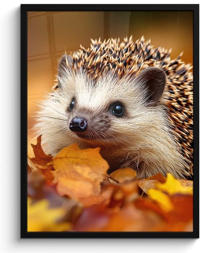 Poster in lijst - Fotolijst 50x70 cm - Posters - Egel - Bos - Herfstbladeren - Herfst - Bosdieren - Natuur - Posterlijst zwart - Decoratie - Wanddecoratie woonkamer - Muurdecoratie slaapkamer