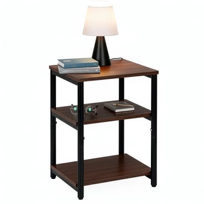 Springos Nachtkastje - Bijzettafel - Slaapkamer - 35x31x59 cm - Donkerbruin - 30 Kg