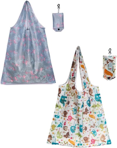 Set van 2 Vouwbare Herbruikbare Winkeltassen, Milieuvriendelijk, Wasbaar, Duurzaam en Lichtgewicht, Tot 20 kg Belastbaar, Ideaal voor Boodschappen en Dagelijks Gebruik, 58 x 38 cm