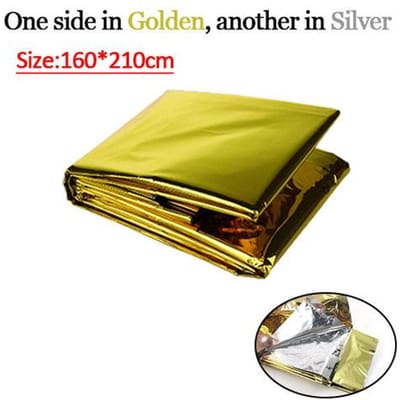 Opvouwbare Nooddeken Outdoor Survival Redding Eerste Hulp Folie Thermische Deken Winddicht Warmhouden Dekens voor Kamperen Wandelen Gold 1.6m X 2.1m