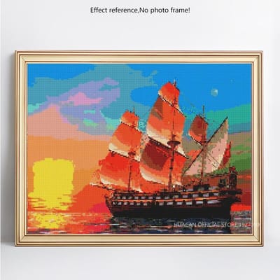 Peinture diamant 5D à faire soi-même, bateau à voile panoramique, image en strass, broderie, vente de diamants ronds complets 20X30 blue