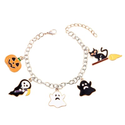 Plux Fashion Halloween Armband - Zilver - 5mm/19cm + 5cm verlengstuk - Sieraden - Zilveren Armband - Halloween Bracelet - Schakel Armband - Sieraden Cadeau - Bedeltjes - Luxe Style - Duurzame Kwaliteit - Kerst - Halloween - Halloween kostuum