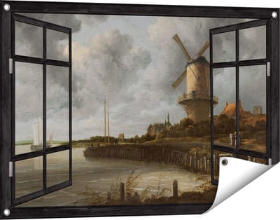 Gards Tuinposter Doorkijk De Molen bij Wijk bij Duurstede - Jacob van Ruisdael - 90x60 cm - Tuindoek - Tuindecoratie - Wanddecoratie buiten - Tuinschilderij