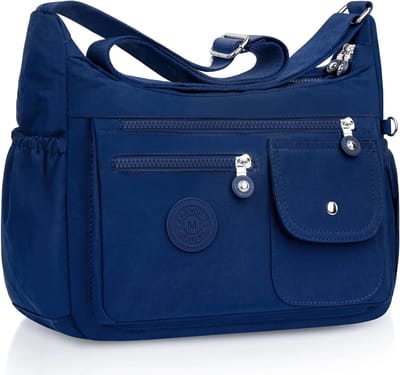 SnelShoppen - Schoudertas Dames Groot Nylon Waterdicht Crossbody Bag Met Veel Vakken Lichte Messenger Bag Verstelbaar Voor Winkelen Reizen School Blau