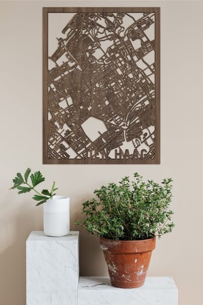 Houten Stadskaart Den Haag Notenhout 30x40cm Wanddecoratie Voor Aan De Muur City Shapes
