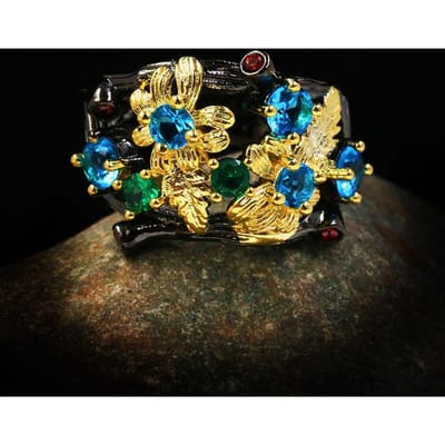 Bague tendance pour femme, motif ange, motif fleurs colorées, bicolore, tendance, européenne et américaine No. 7 beige