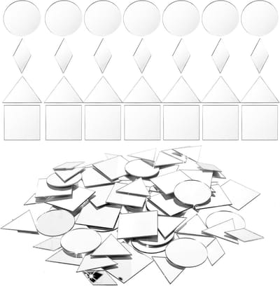 120 Pcs Mini Wandspiegel Stickers, Zelfklevende Decoratieve Spiegels voor DIY Ambachten, Rond, Driehoekig en Vierkant