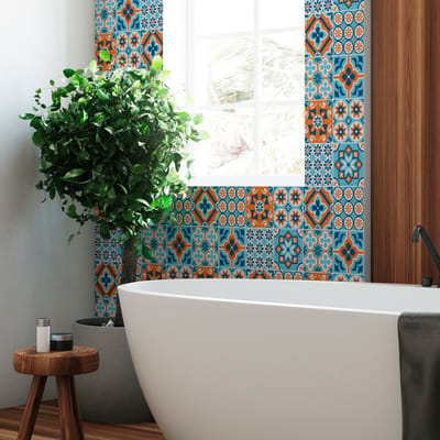 Zelfklevende tegelmuurstickers voor keuken en badkamer - 24 cementtegelstickers, Azulejos Dionito-stijl - 24 stickers, 20x20 cm