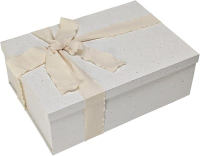 Off-White Grote Cadeaudoos 32x22x11cm, Herbruikbare & Opvouwbare Cadeaudozen met Deksel & Lint voor Cadeauverpakking, Kerstmis Huwelijk Verjaardag