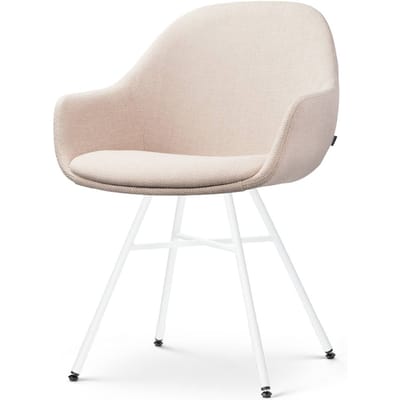 Nolon Noa-Mae Eetkamerstoel Beige - met Armleuning - Stof - Wit Metalen Poten - Design - Scandinavisch - Comfortabel