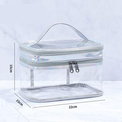 Dames Cosmetische Tas Transparant Dubbellaags Waterdicht Grote Capaciteit Toiletartikelen Opbergtas voor Reizen Silver Grey white