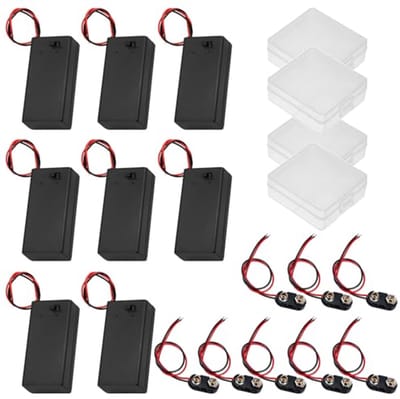 GTIWUNG 8 stuks 9 V blokbatterij aansluitkabel met aan-/uitschakelaar + 8 stuks 9 V batterijclip I type voor Arduino elektrisch speelgoed + batterijvak accuhouder opbergdoos