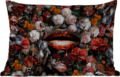 Buitenkussens - Tuin - Lippen - Bloemen - Verf - Oranje - Kunst - Abstract - Oude meesters - 50x30 cm