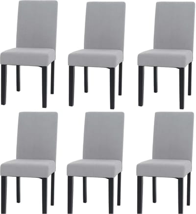 Set van 6 eetkamerstoelen Littau, keukenstoel hoge rug, stof/textiel koord hout ~ lichtgrijs, donkere poten