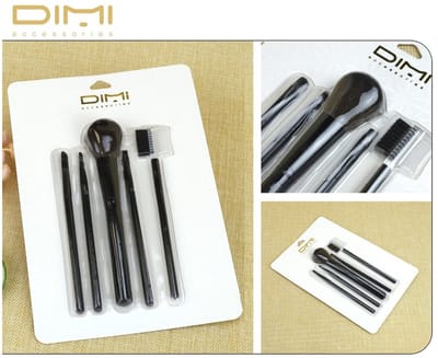 Dimi Accessories - Make-Up kwasten / borstels / kammetje - 5-delige set - Voor gezicht, ogen, lippen, wenkbrauwen - Zwart - In blisterverpakking