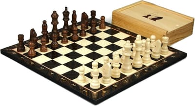 14 inch houten schaakspel inclusief stukken en opbergdoos in walnootkleur