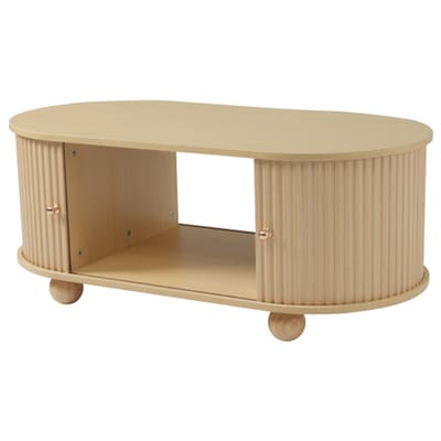 Ovale Salontafel met Opslag en Schuifdeuren, Ruimtebesparend Multifunctioneel Meubel in Houtkleur