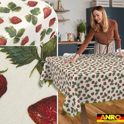 ANRO Tafelkleed Ornamentele bloemen Beige 160x100cm Met sierband Afwasbaar Waterafstotend