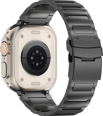 Stravo Titanium Horlogebandje Geschikt voor Apple Watch 42mm (Series 11/10), 41mm (Series 9/8/7), 40mm (Series 6/5/4/SE 1/2/3), 38mm (Series 3/2/1) - Lichtgewicht Titanium Metalen Bandje met Veilige Sluiting - I-vormige metalen horlogebandje - Zwart