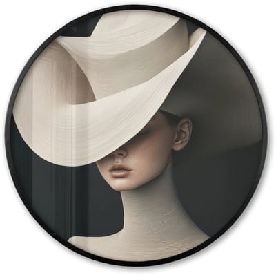 Poster in lijst Rond - Fotolijst 60x60 cm - Posters - Vrouw - Golvende - Hoed - Ronde posterlijst zwart - Decoratie - Wanddecoratie woonkamer - Muurdecoratie slaapkamer