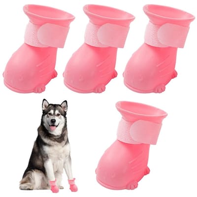 Winterlaarzen voor Honden Pootbeschermers Antislip Hondenlaars Sneeuwschoenen Verstelbare Zachte Honden Winterlaarzen 4 stuks Puppy Schoenen voor Klein S pink