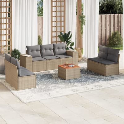 vidaXL - 8-delige - Loungeset - met - kussens - poly - rattan - beige