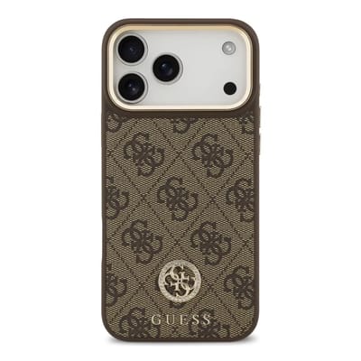 Guess Classic Strass Logo Leather Backcover met MagSafe voor de Apple iPhone 17 Pro Max - Bruin