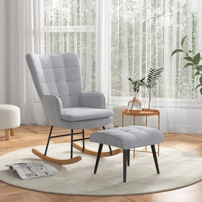 Sweiko Schommelstoel - Hoge rugleuning - met Hocker - Polyester - Maximale belasting 130 kg - Lichtgrijs