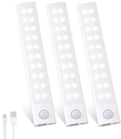 Dimbare Led Kastlamp met Bewegingsmelder - 20 cm, Oplaadbaar en Draadloos - Verlichting voor Keuken, Trap en Hal (Set van 3)