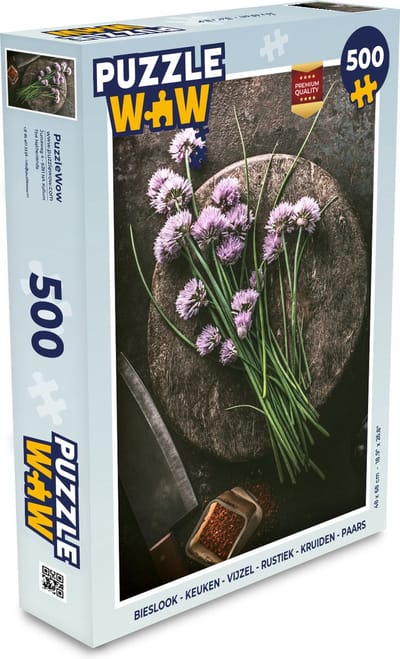 Puzzel Bieslook - Keuken - Vijzel - Rustiek - Kruiden - Paars - Legpuzzel - Puzzel 500 stukjes