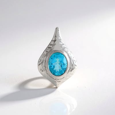 Cavill - Zilveren Hanger - 925 Sterling Zilver Geplatineerd - 2,86 ct Paraiba Blauwe Topaas Ovaal - Luxe Tijdloos Elegant - 27x18 mm