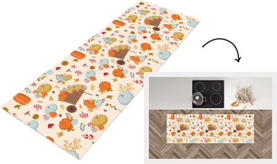 Keukenloper - Loper keuken - Pompoen - Paddelstoelen - Bloemen - Patronen - 150x50 cm - Keukenloper vinyl