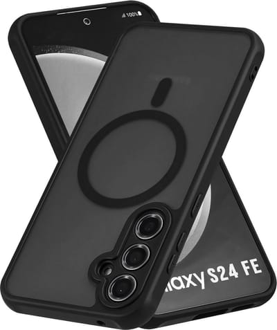 Casemania Hoesje Geschikt voor Samsung Galaxy S24 FE - Zwart - Matte Armor Back Cover met Camera Bescherming - Geschikt voor MagSafe
