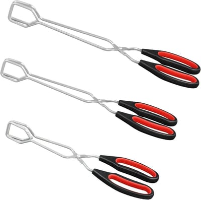Multifunctionele RVS Keukenschaar Tangen met Zachte Handgrepen voor Barbecue en Buffet, 3-Pack van 22/38 cm, Ideaal voor Grillen en Koken