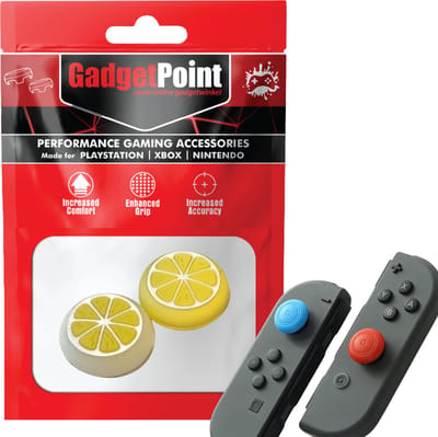 Gadgetpoint - Thumb Grips voor Nintendo Switch Joy-Con Controllers - Gaming Thumbgrips - Performance Anti-Slip Thumbsticks - Bescherming Accessoires - Fruit - Geel/Wit