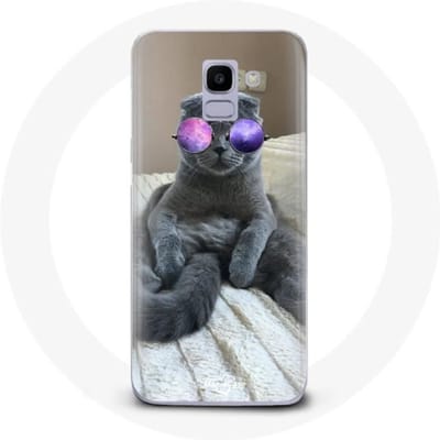 Coque pour Samsung Galaxy A8 2018 Chat avec Lunettes de vue violettes