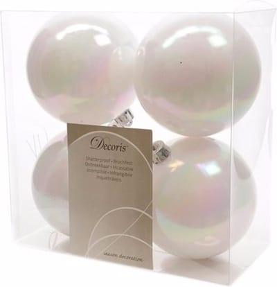 Decoris Kerstballen - 8x st - wit parelmoer - 10 cm - kunststof - kerstversiering