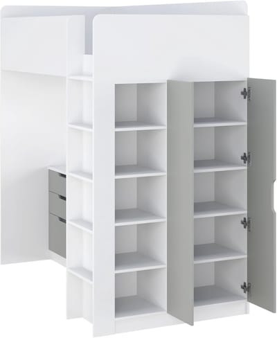 Shefa Kids Hoogslaper met Bureau - 206x107 cm - Grijs - Bureau Ruimtebesparend 5-in-1 Hoogslaper Kinderen - Medahomestore