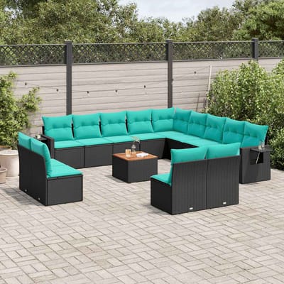 vidaXL - 14-delige - tuinbankset - met - kussens - van - zwart - polyrotan