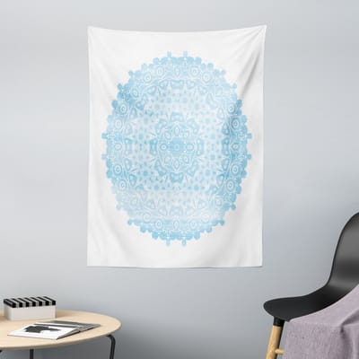ABAKUHAUS Blauwe Mandala Wandtapijt en Sprei, Aquarel Bloemenkunst, 110 x 150 cm, Licht Hemelsblauw